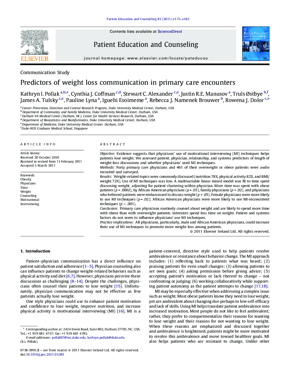 Predictors of weight loss communication in primary care encounters