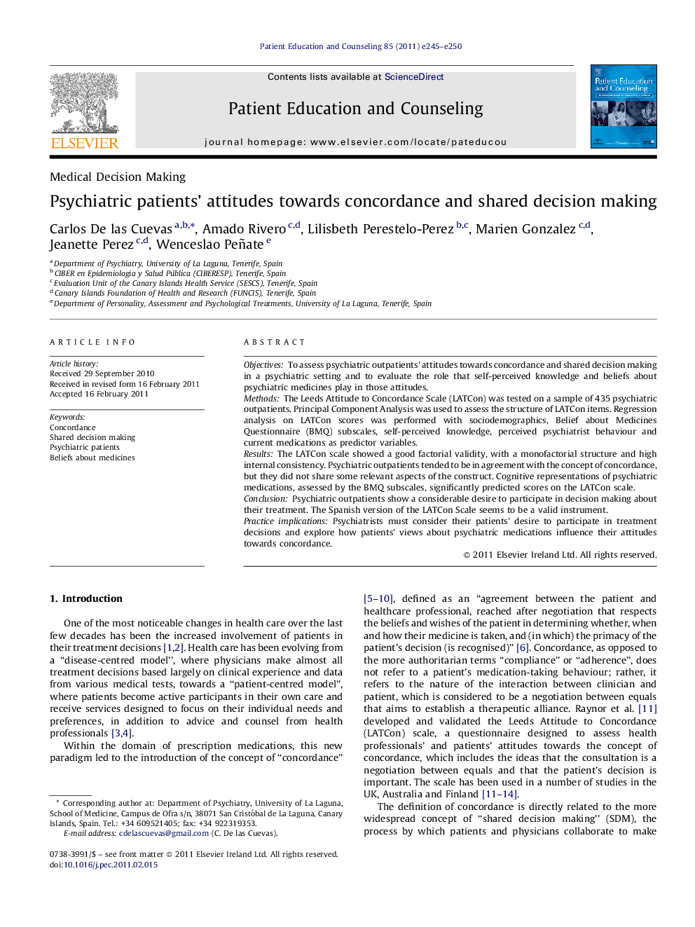 Psychiatric patients' attitudes towards concordance and shared decision making