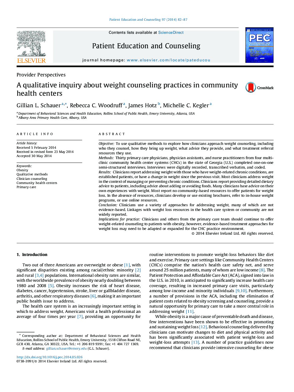 A qualitative inquiry about weight counseling practices in community health centers