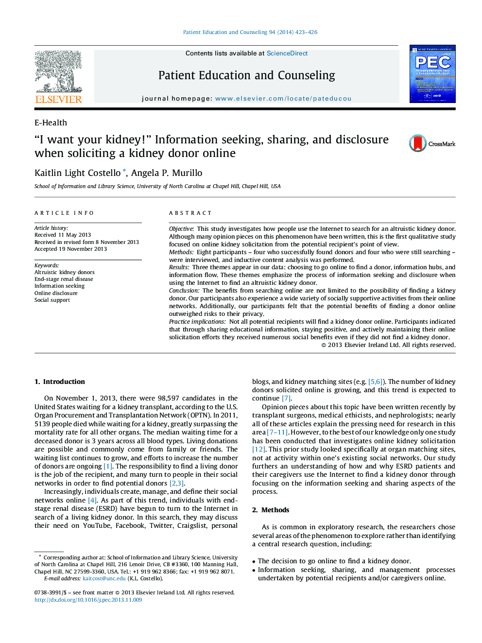 “I want your kidney!” Information seeking, sharing, and disclosure when soliciting a kidney donor online