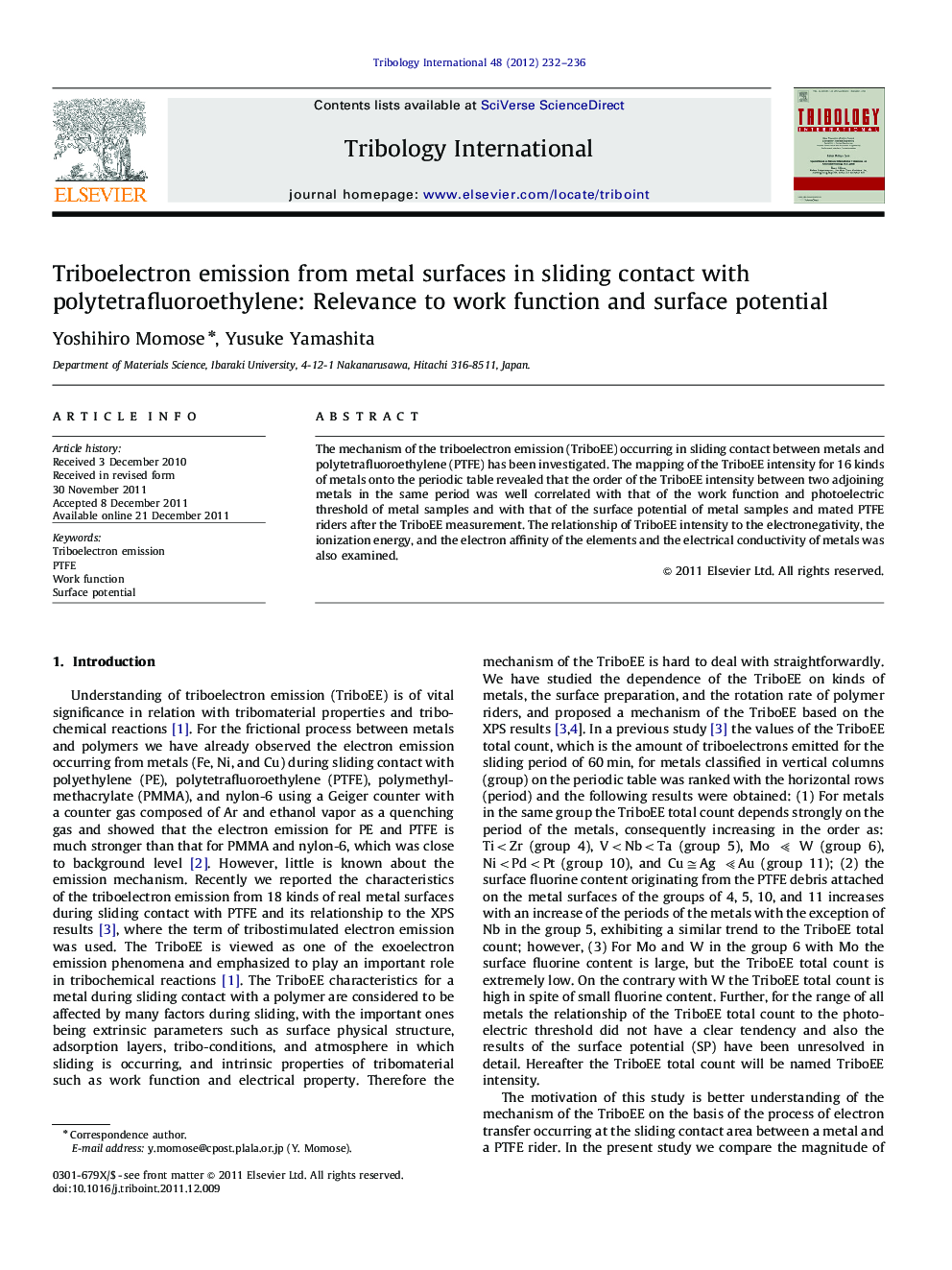 Triboelectron emission from metal surfaces in sliding contact with polytetrafluoroethylene: Relevance to work function and surface potential