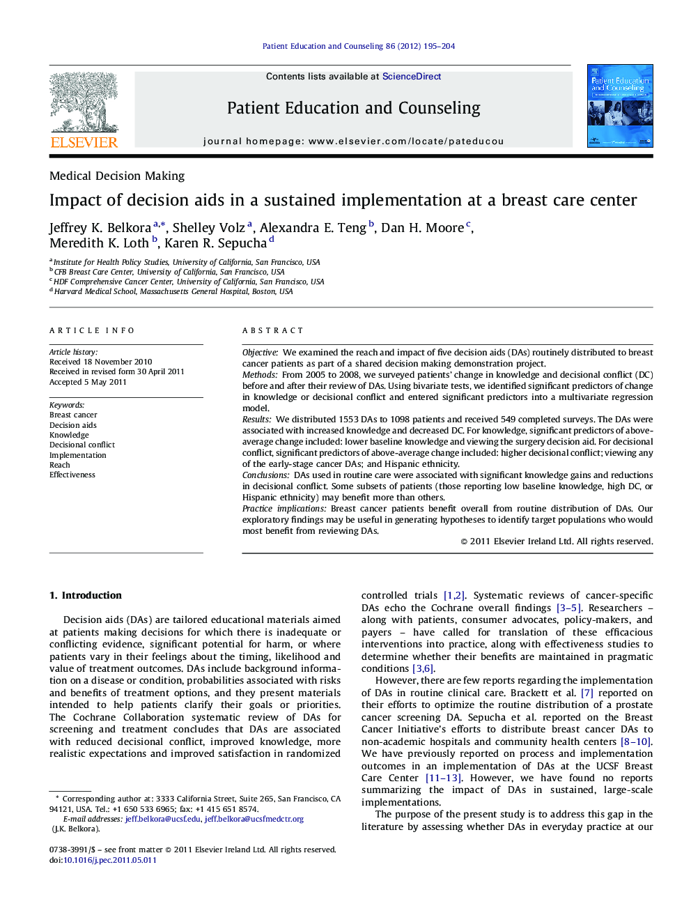 Impact of decision aids in a sustained implementation at a breast care center