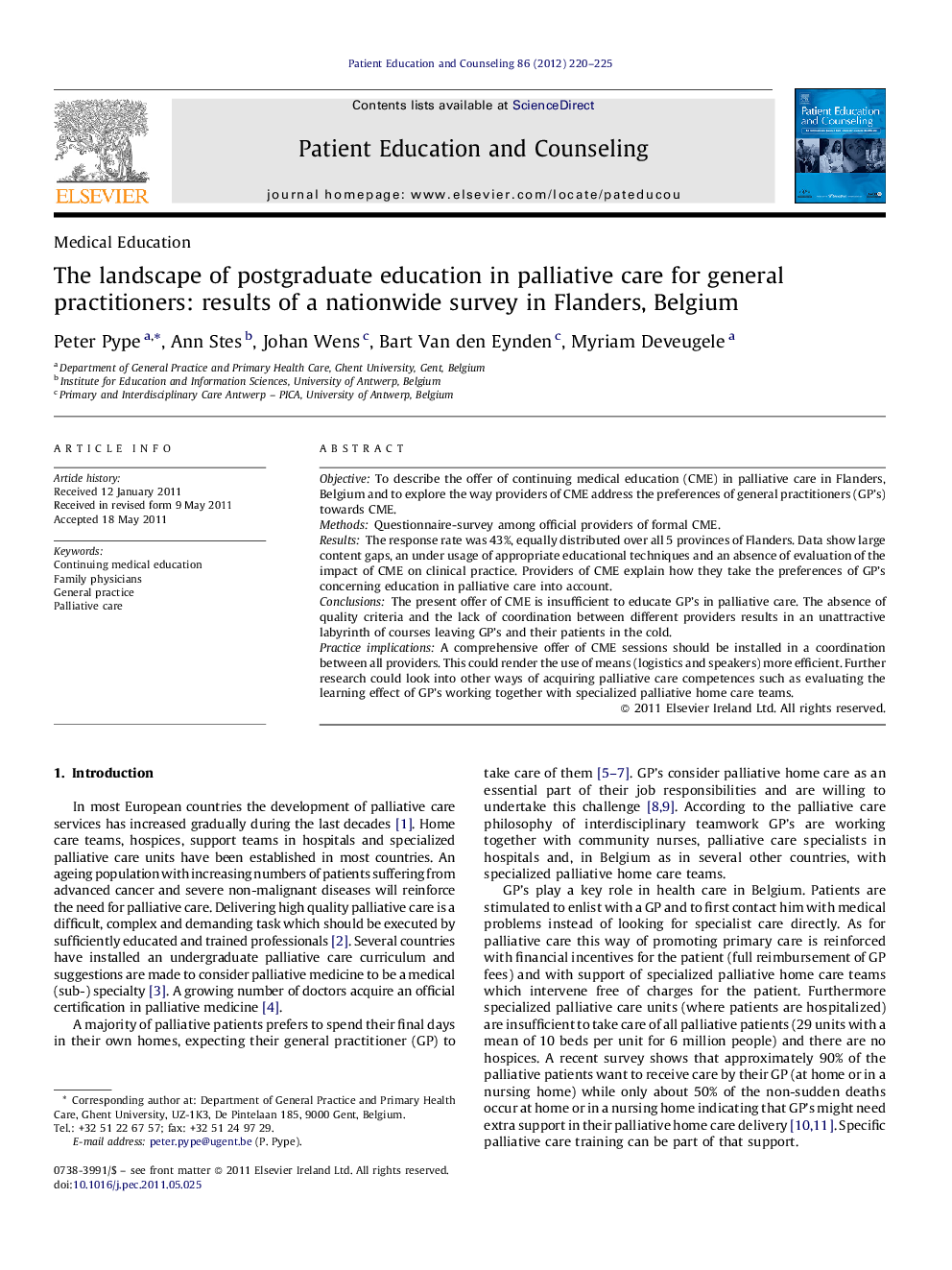 The landscape of postgraduate education in palliative care for general practitioners: results of a nationwide survey in Flanders, Belgium