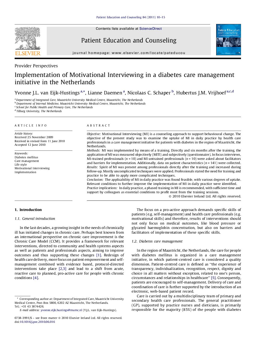 Implementation of Motivational Interviewing in a diabetes care management initiative in the Netherlands