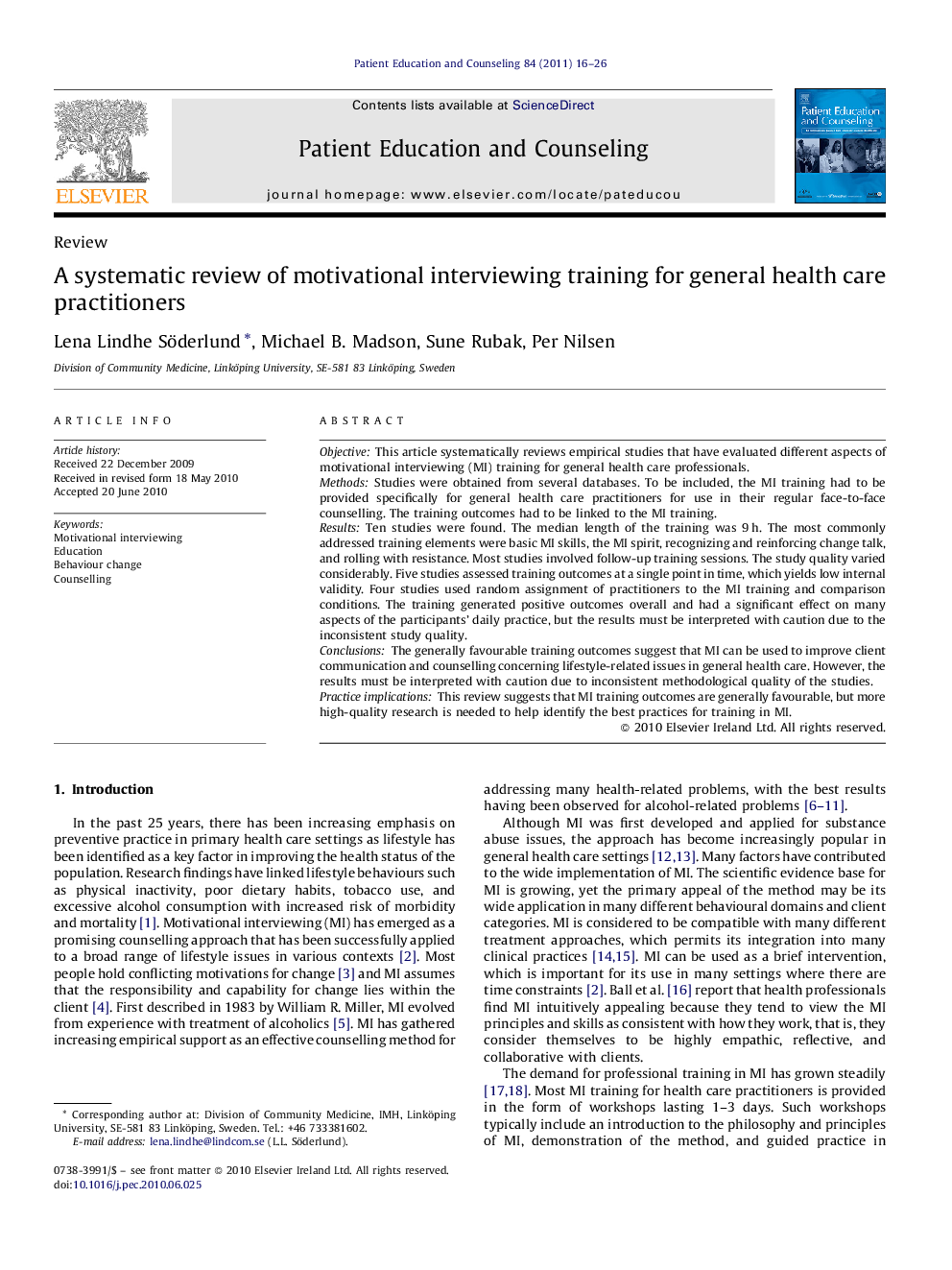 A systematic review of motivational interviewing training for general health care practitioners