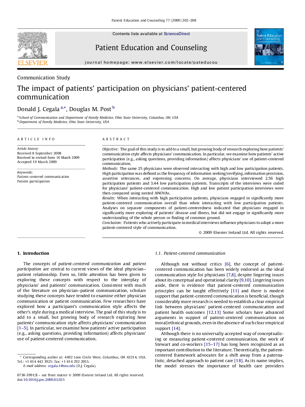 The impact of patients' participation on physicians' patient-centered communication