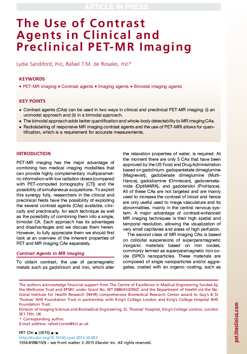The Use of Contrast Agents in Clinical and Preclinical PET-MR Imaging