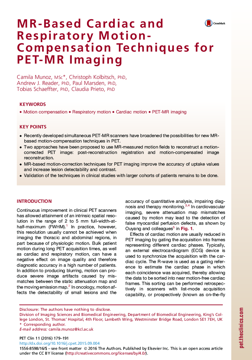 MR-Based Cardiac and Respiratory Motion-Compensation Techniques for PET-MR Imaging