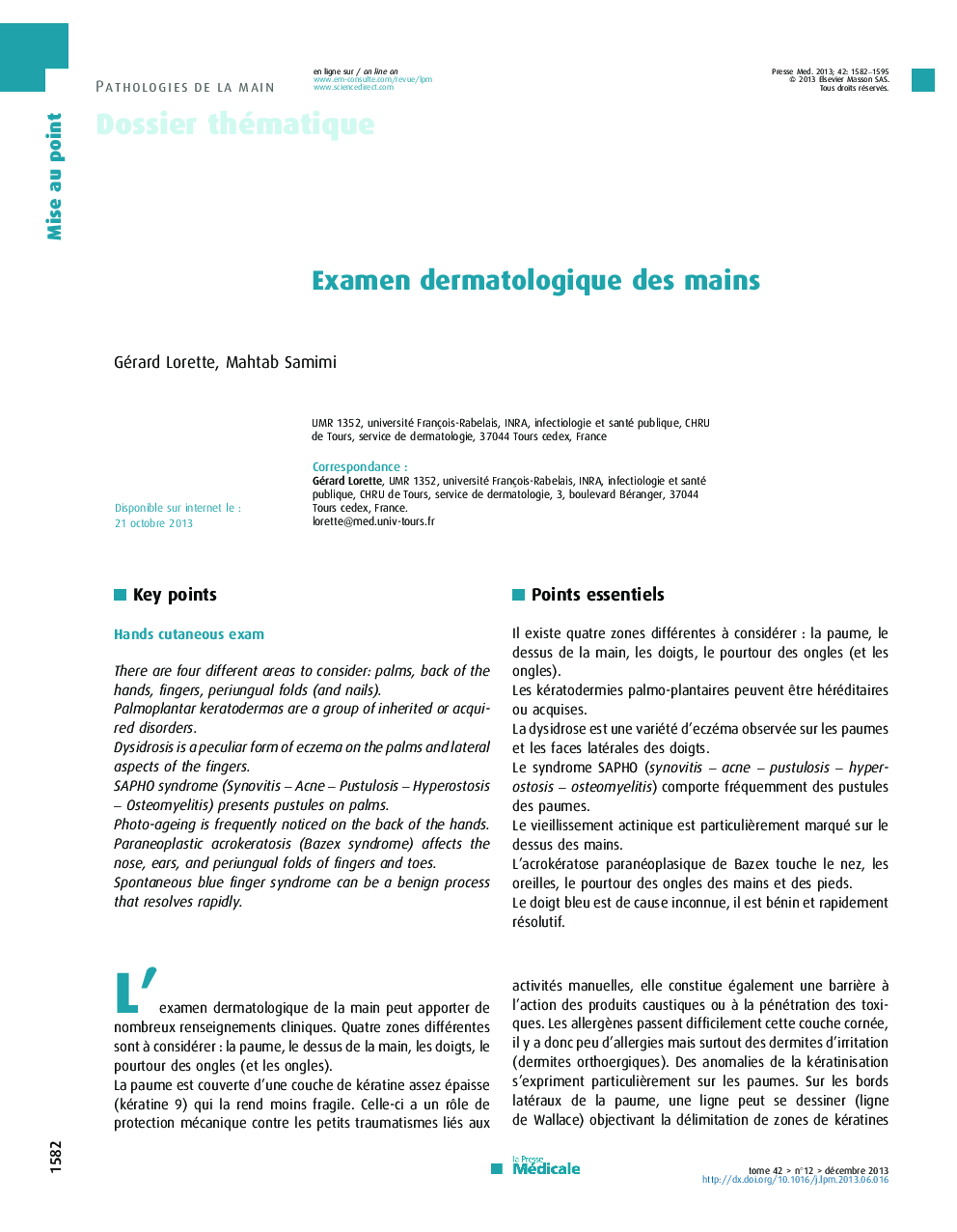 Examen dermatologique des mains