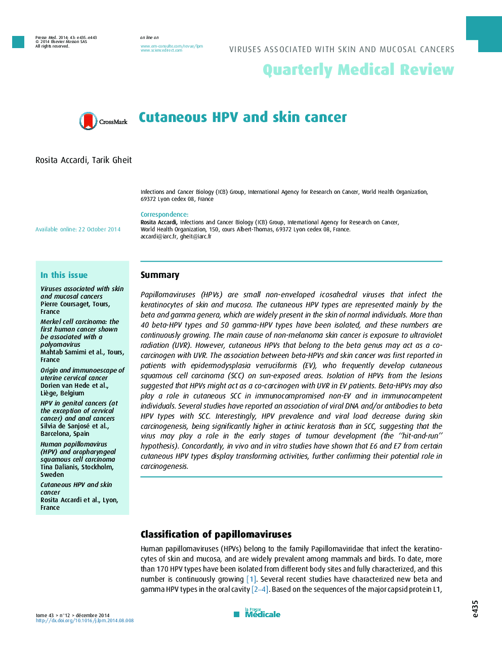 Cutaneous HPV and skin cancer