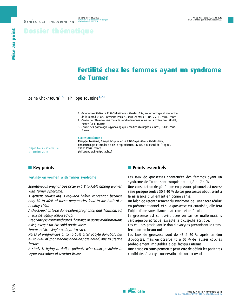 Fertilité chez les femmes ayant un syndrome de Turner