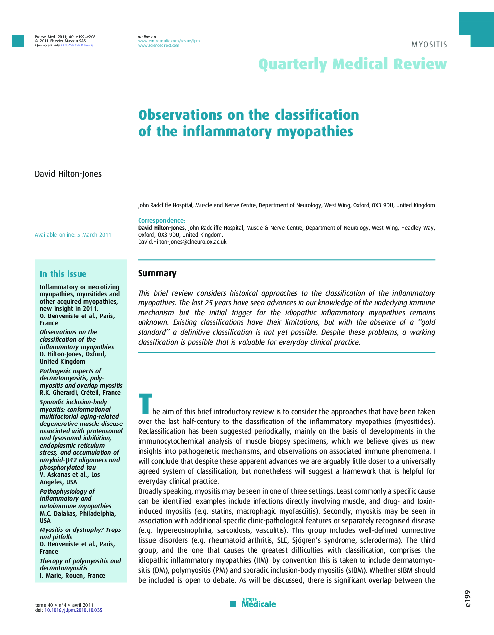 Observations on the classification of the inflammatory myopathies
