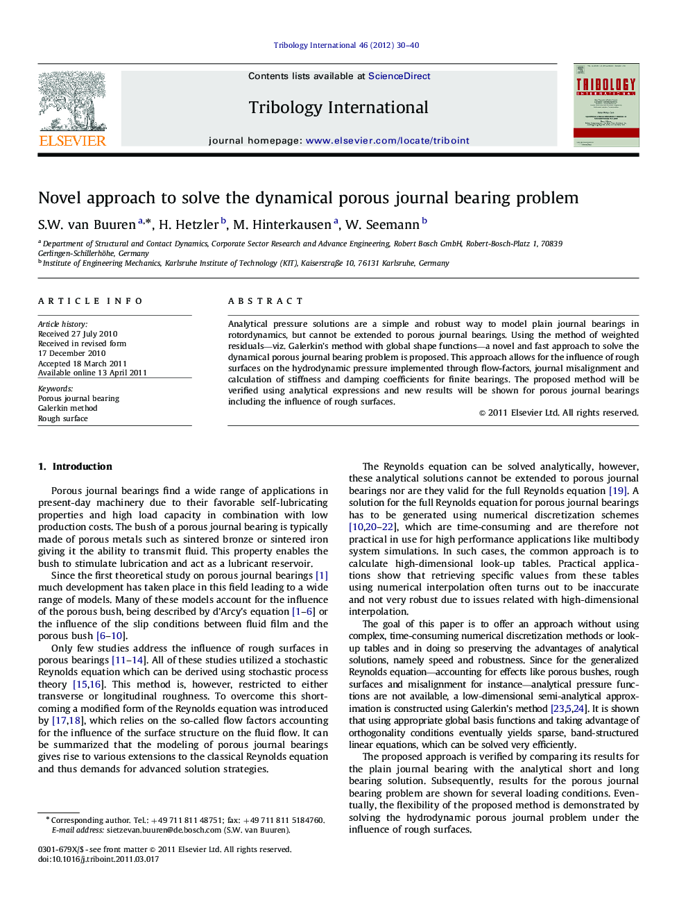 Novel approach to solve the dynamical porous journal bearing problem