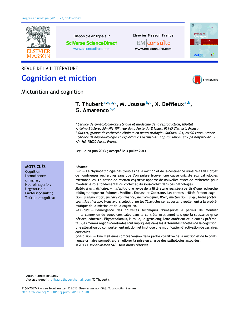 Cognition et miction