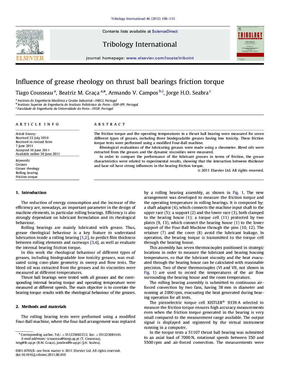 Influence of grease rheology on thrust ball bearings friction torque