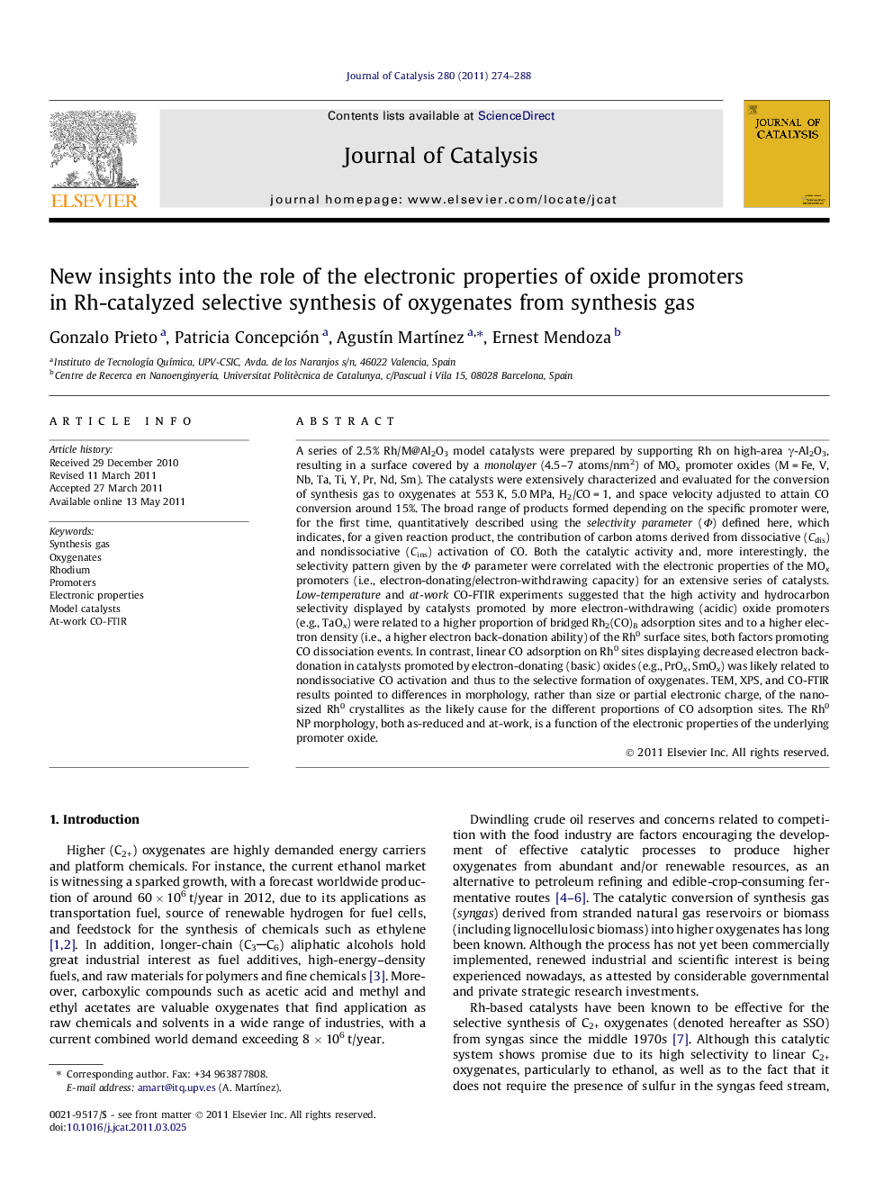 New insights into the role of the electronic properties of oxide promoters in Rh-catalyzed selective synthesis of oxygenates from synthesis gas