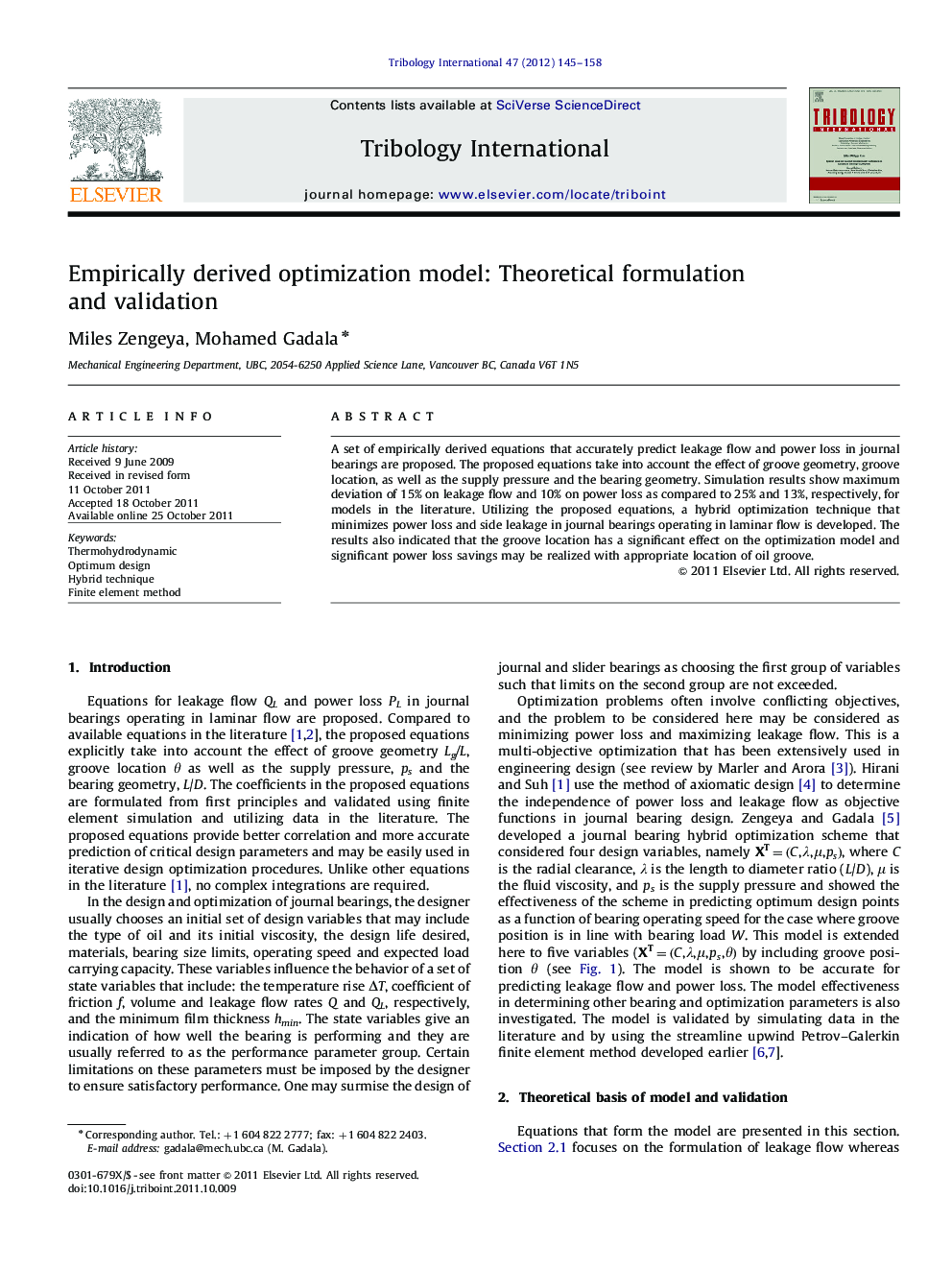 Empirically derived optimization model: Theoretical formulation and validation