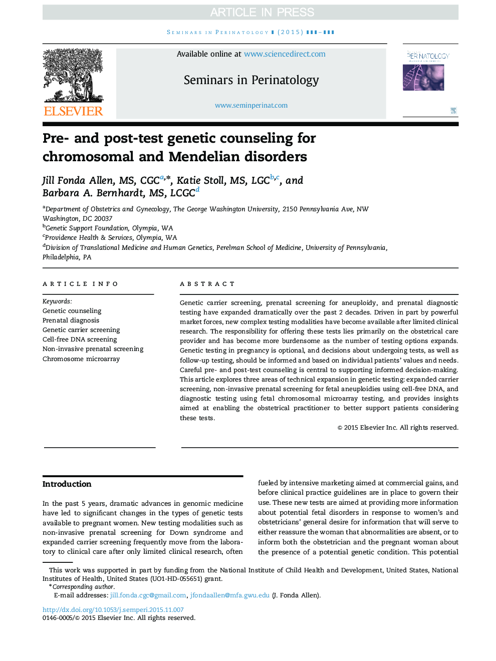 Pre- and post-test genetic counseling for chromosomal and Mendelian disorders