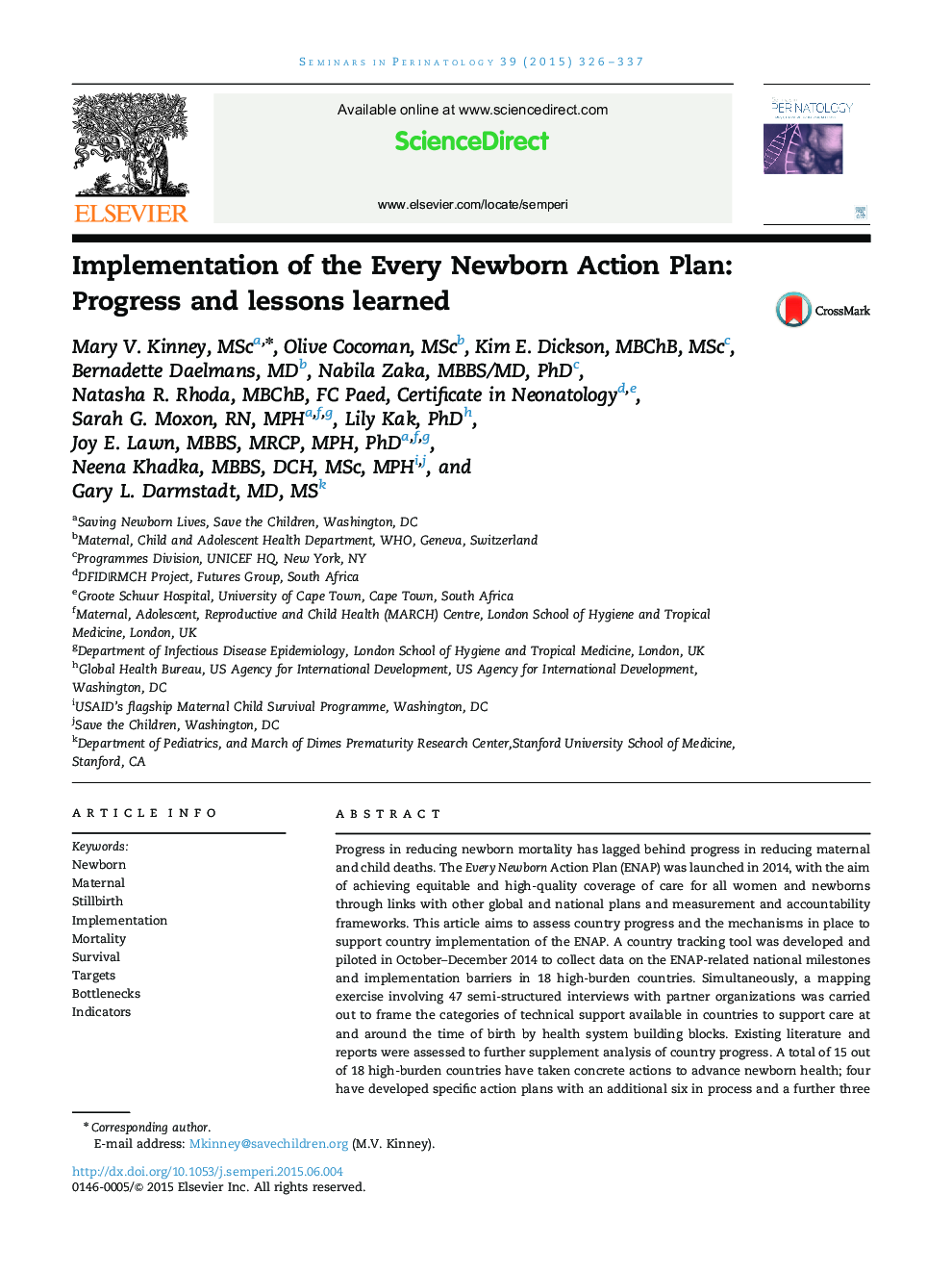 Implementation of the Every Newborn Action Plan: Progress and lessons learned