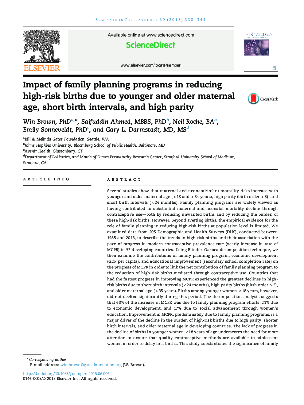 Impact of family planning programs in reducing high-risk births due to younger and older maternal age, short birth intervals, and high parity
