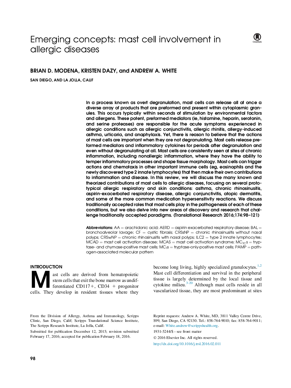 Emerging concepts: mast cell involvement in allergic diseases