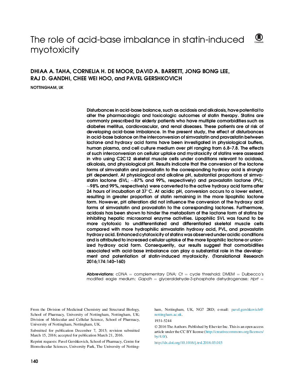نقش عدم تعادل اسید-پایه در سمیت متیل ناشی از استاتین 