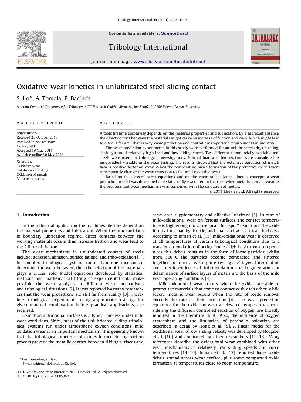 Oxidative wear kinetics in unlubricated steel sliding contact