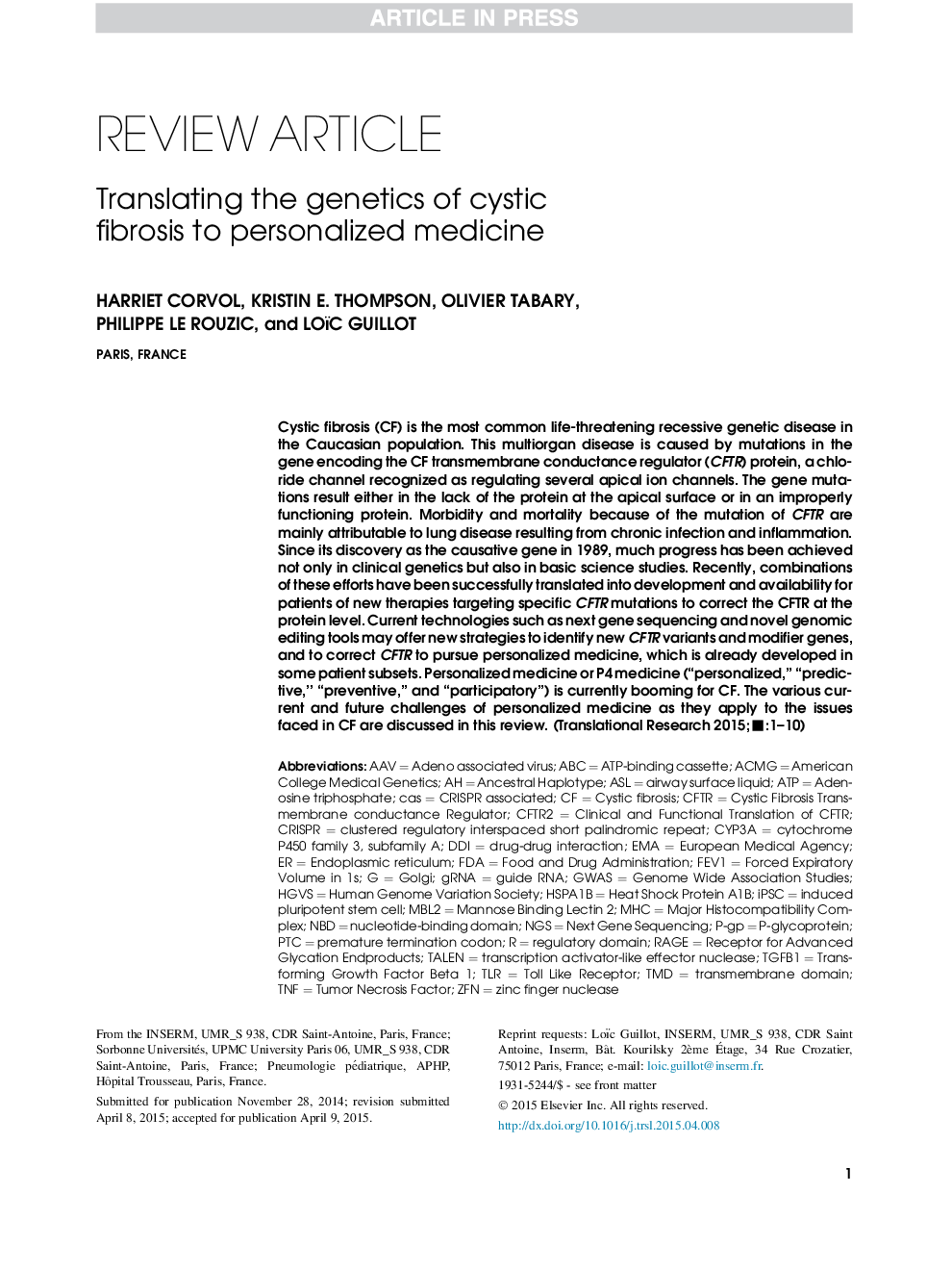 Translating the genetics of cystic fibrosis to personalized medicine