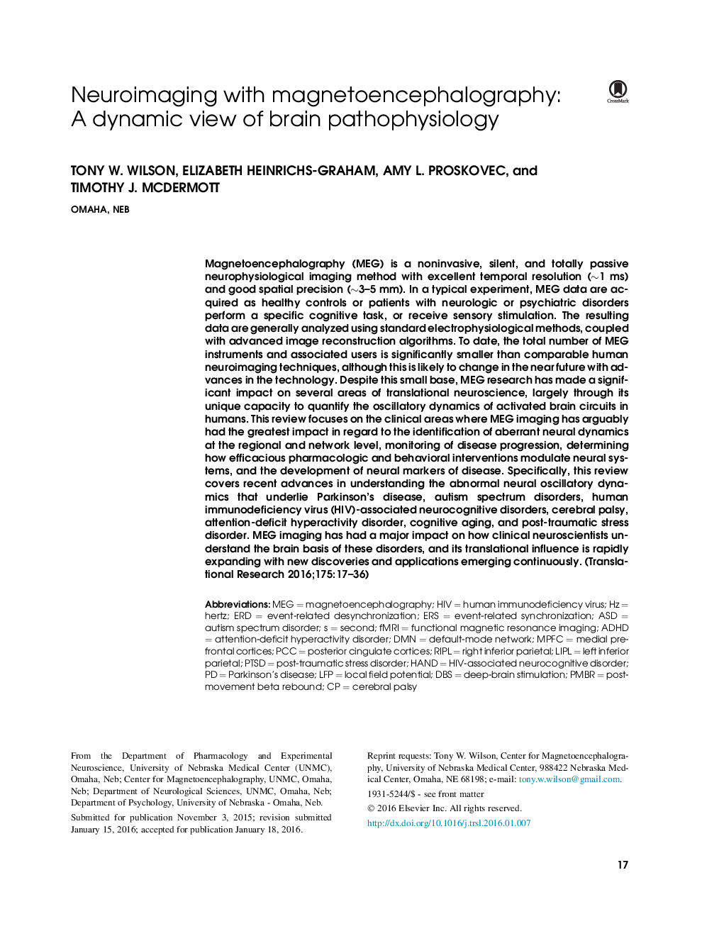 Neuroimaging with magnetoencephalography: A dynamic view of brain pathophysiology