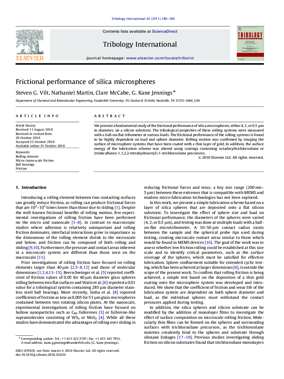 Frictional performance of silica microspheres