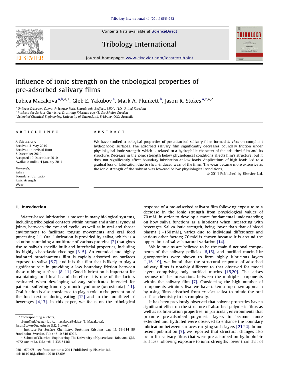 Influence of ionic strength on the tribological properties of pre-adsorbed salivary films