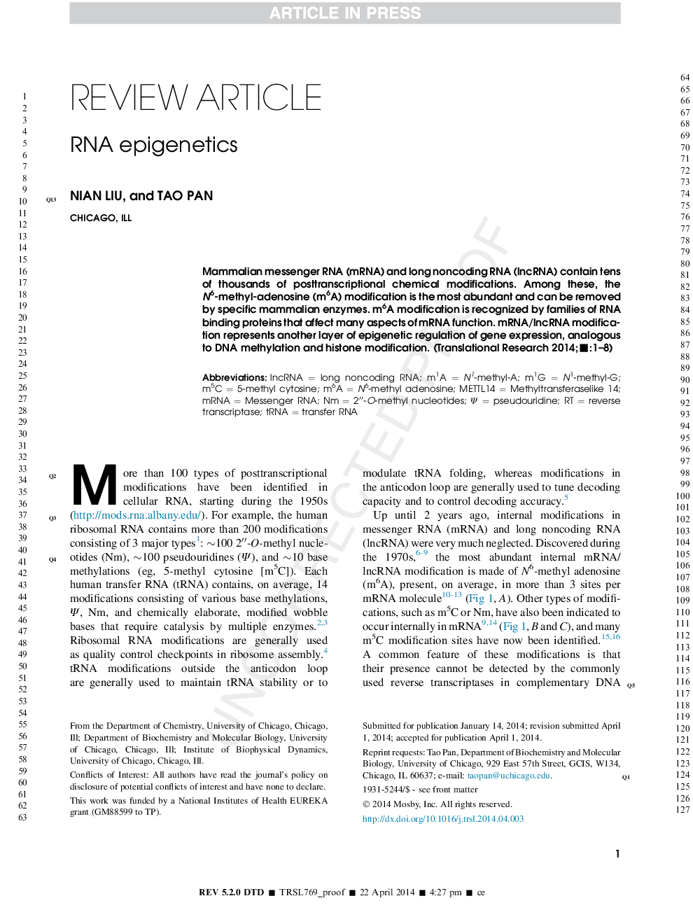 RNA epigenetics