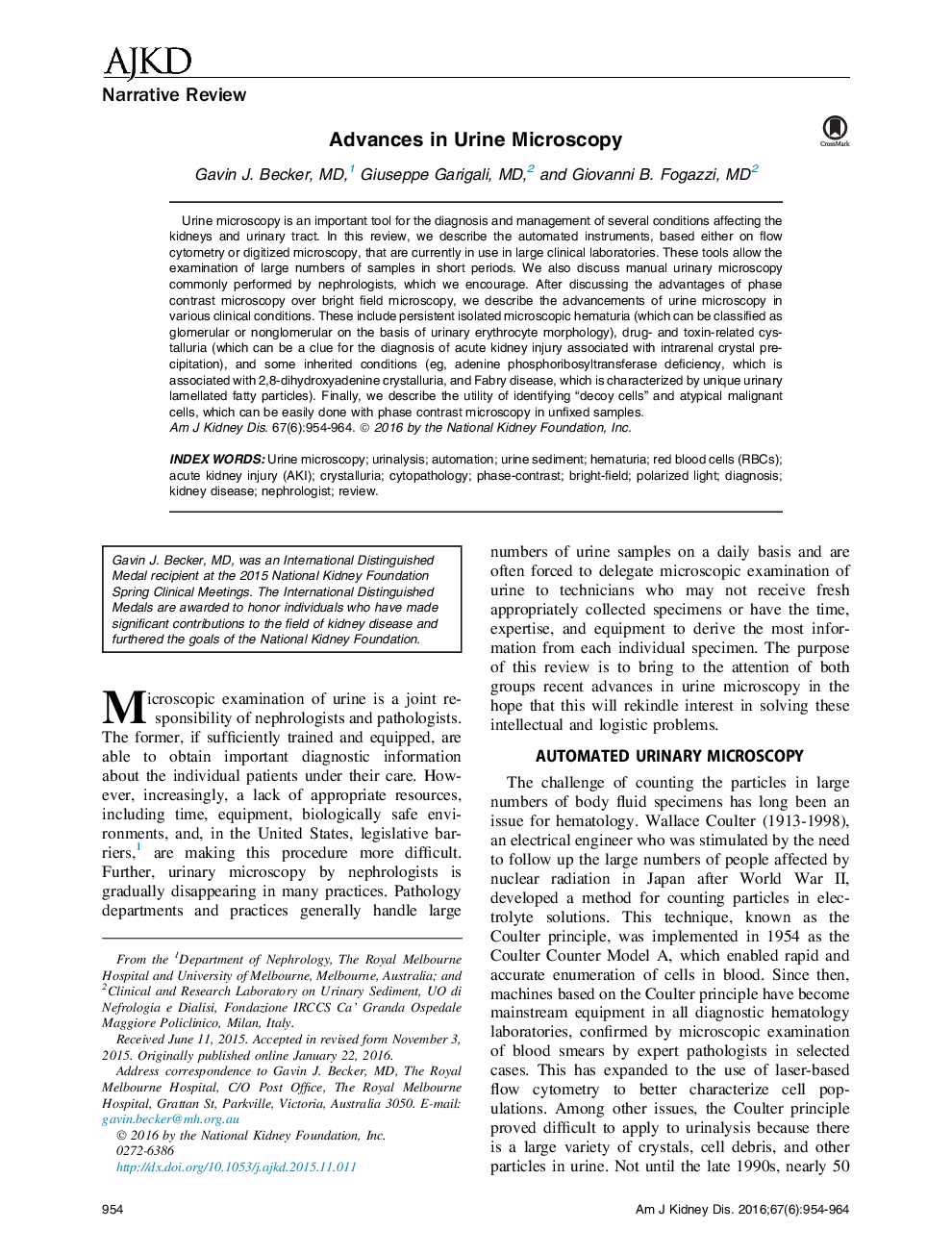 Advances in Urine Microscopy