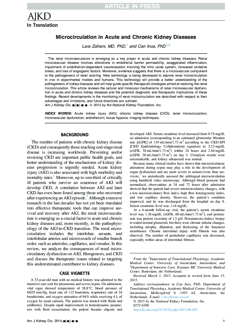 Microcirculation in Acute and Chronic Kidney Diseases