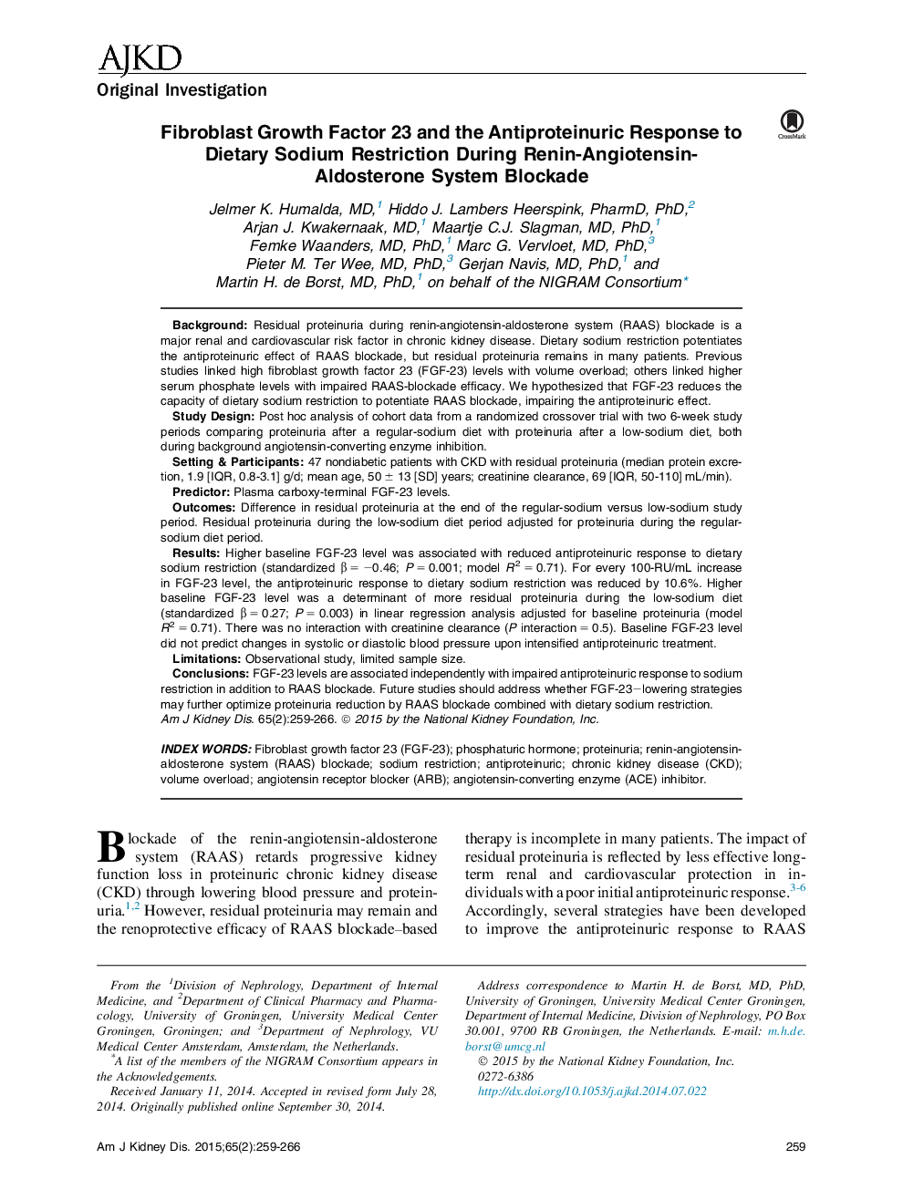 فیبروبلاست رشد 23 و پاسخ ضد پروتئینوری به محدودیت سدیم غذایی در حین رانندگی سیستم آنژیوتانسین-آلدوسترون 