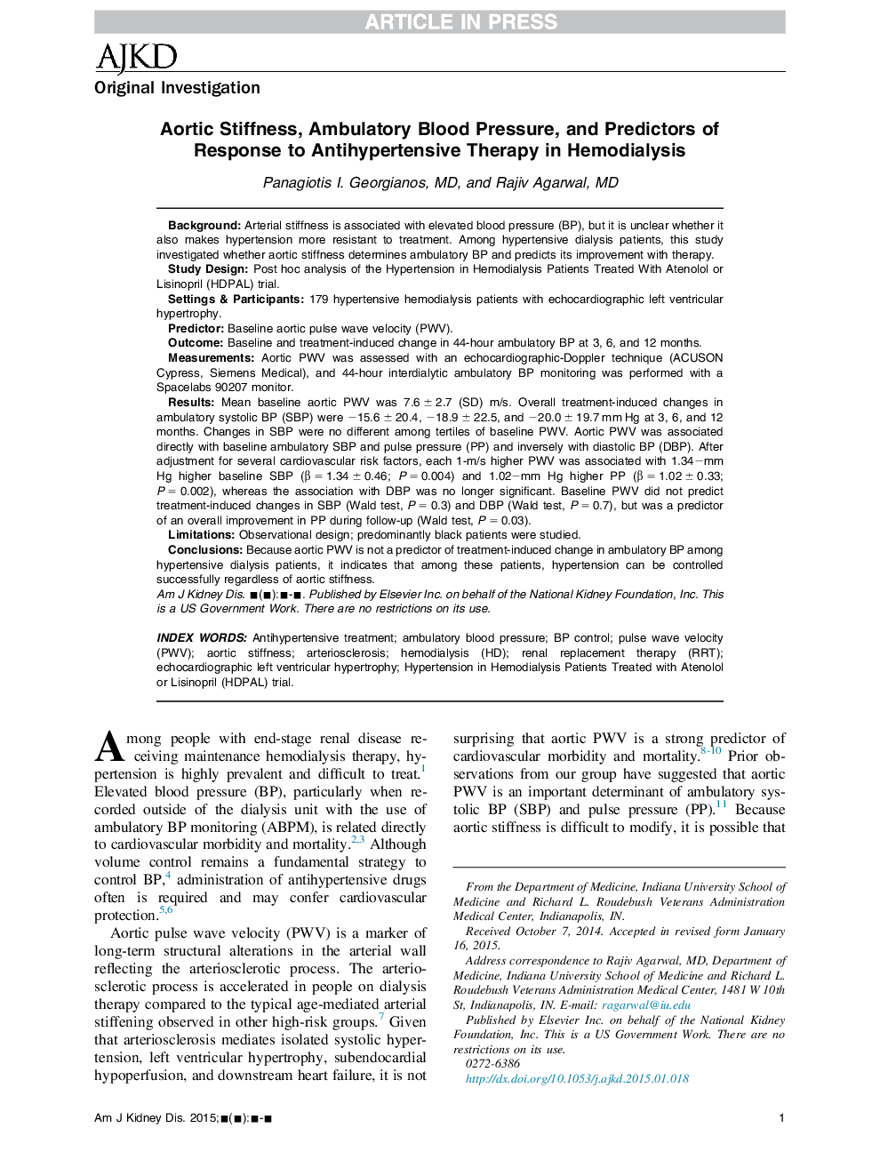 استحکام آئورت، فشار خون آمبولانس و پیش بینی کننده پاسخ به درمان ضد فشار خون در همودیالیز 