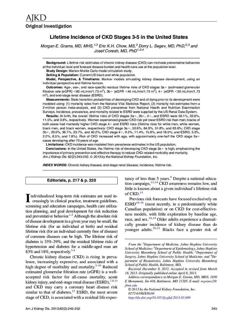 Lifetime Incidence of CKD Stages 3-5 in the United States