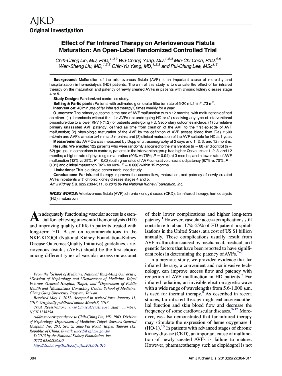 Effect of Far Infrared Therapy on Arteriovenous Fistula Maturation: An Open-Label Randomized Controlled Trial