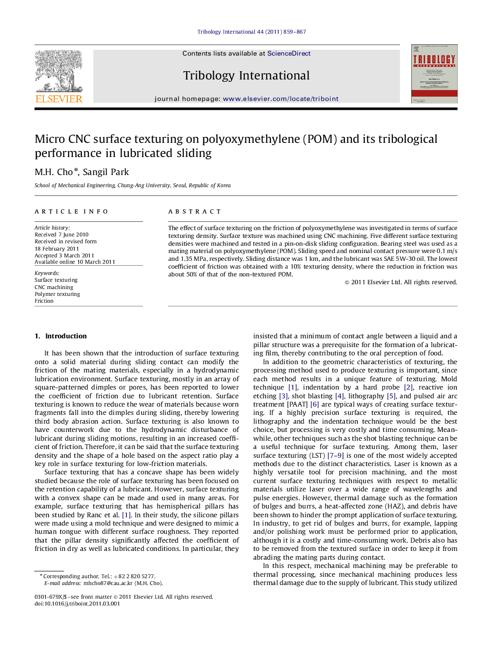Micro CNC surface texturing on polyoxymethylene (POM) and its tribological performance in lubricated sliding