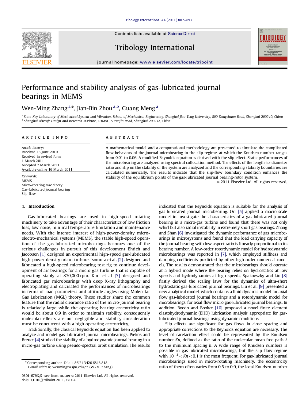 Performance and stability analysis of gas-lubricated journal bearings in MEMS