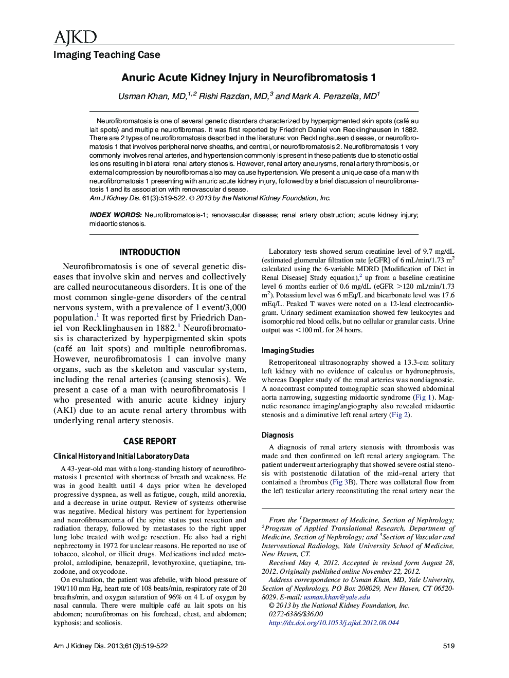 Anuric Acute Kidney Injury in Neurofibromatosis 1