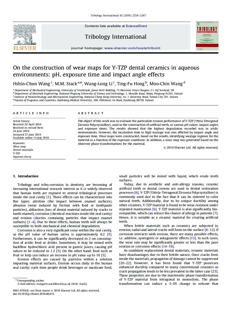 On the construction of wear maps for Y-TZP dental ceramics in aqueous environments: pH, exposure time and impact angle effects