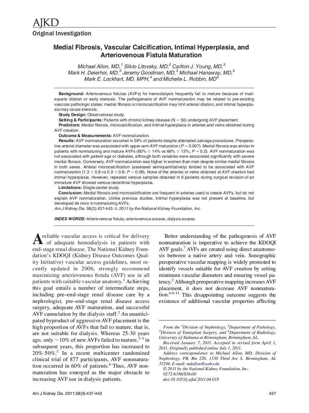 Medial Fibrosis, Vascular Calcification, Intimal Hyperplasia, and Arteriovenous Fistula Maturation