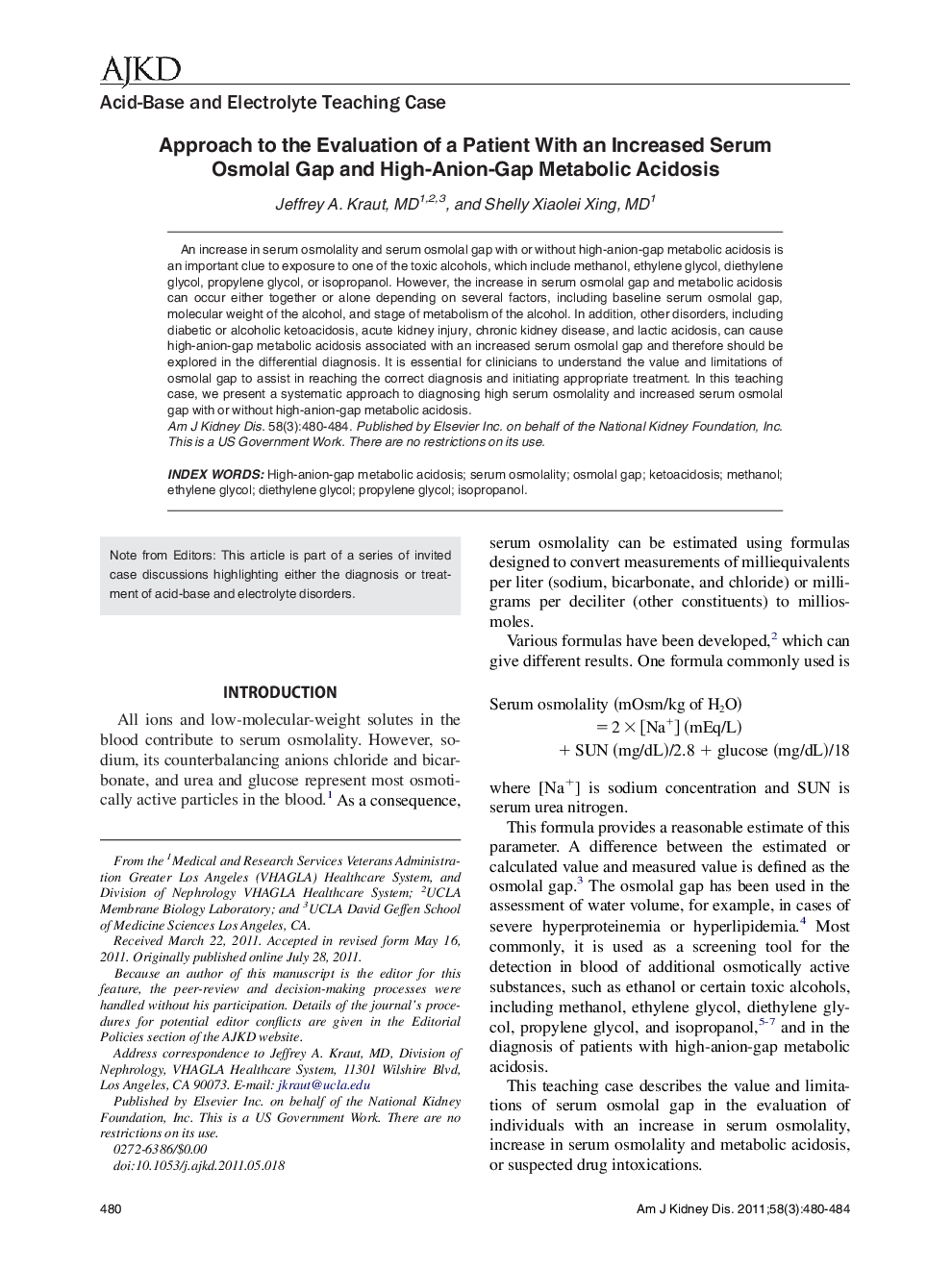 Approach to the Evaluation of a Patient With an Increased Serum Osmolal Gap and High-Anion-Gap Metabolic Acidosis