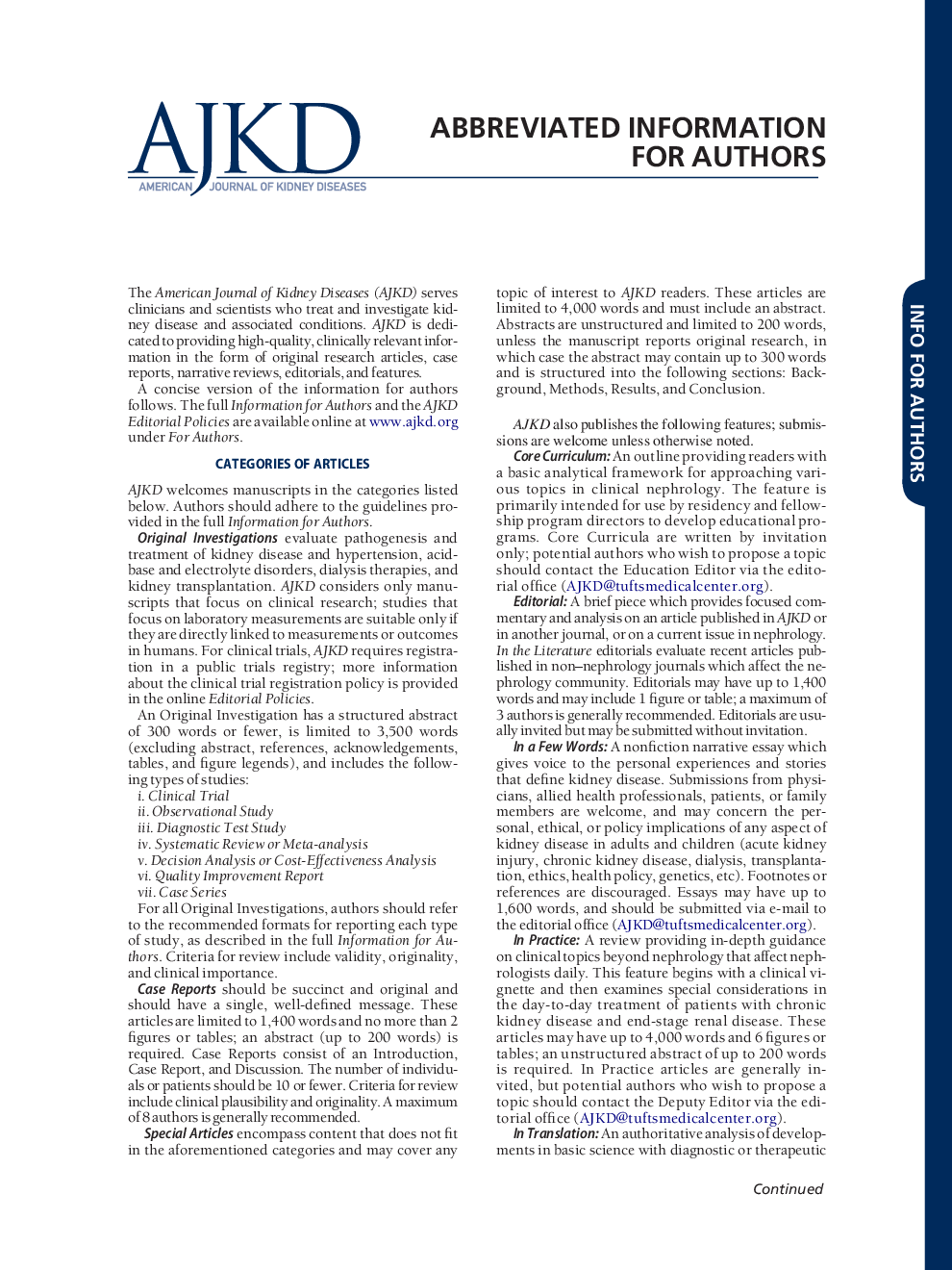Abbreviated Information for Authors
