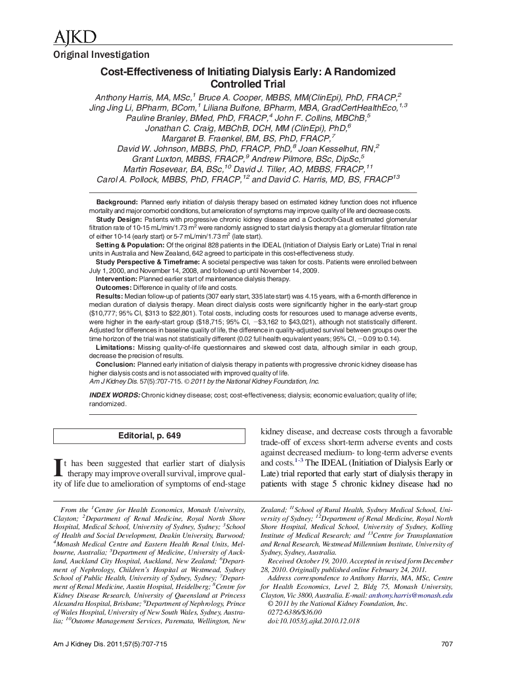 Cost-Effectiveness of Initiating Dialysis Early: A Randomized Controlled Trial