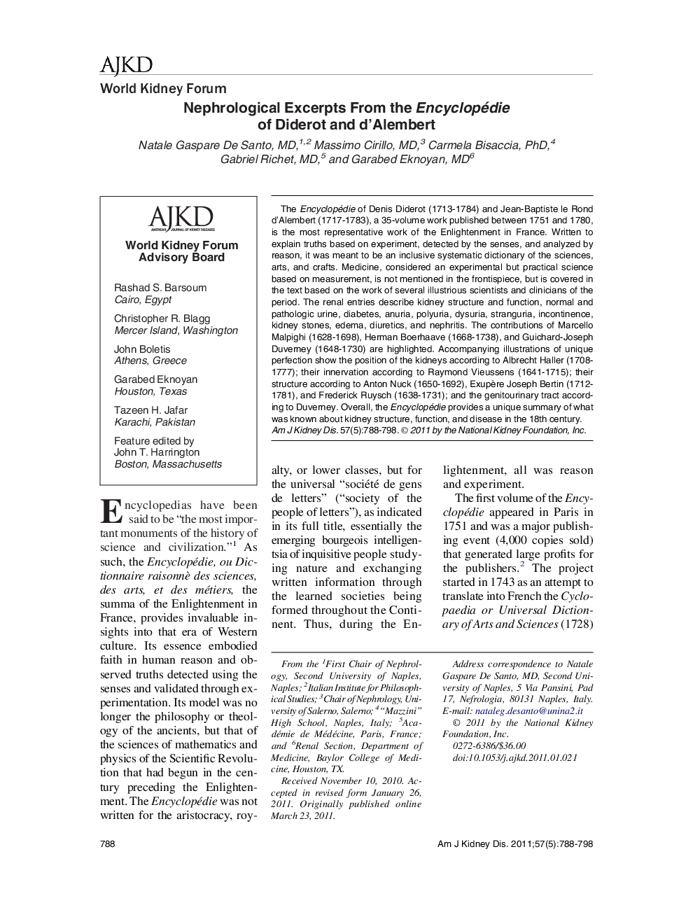 Nephrological Excerpts From the Encyclopédie of Diderot and d'Alembert