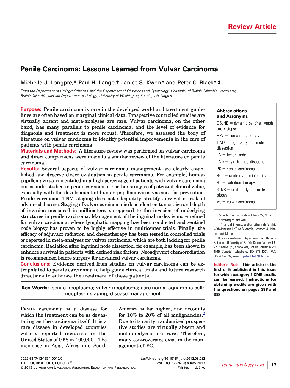 Penile Carcinoma: Lessons Learned from Vulvar Carcinoma