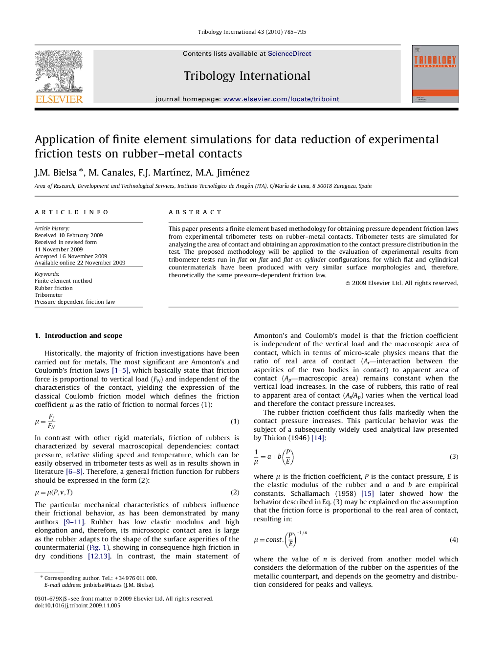 Application of finite element simulations for data reduction of experimental friction tests on rubber–metal contacts