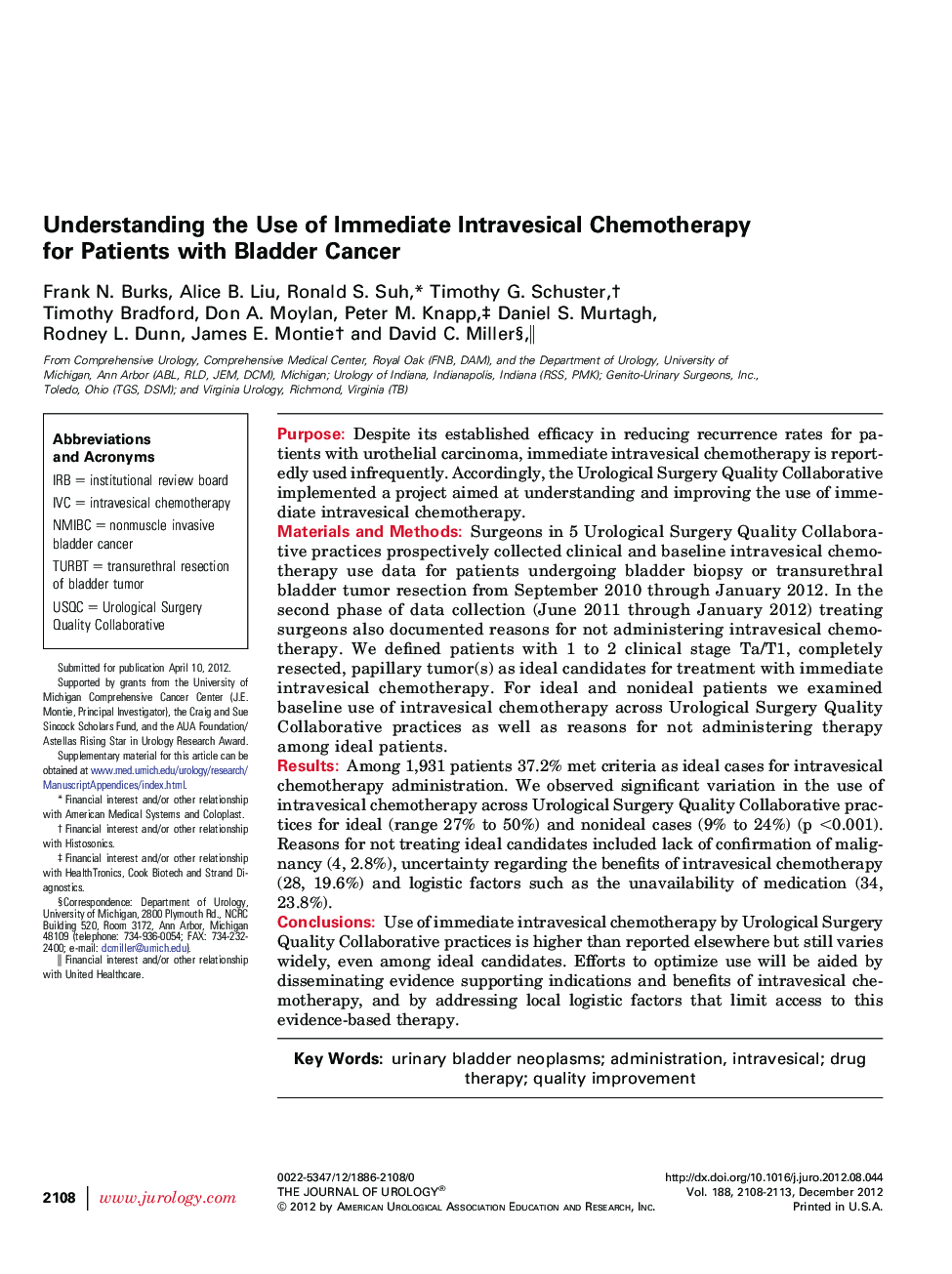 Understanding the Use of Immediate Intravesical Chemotherapy for Patients with Bladder Cancer